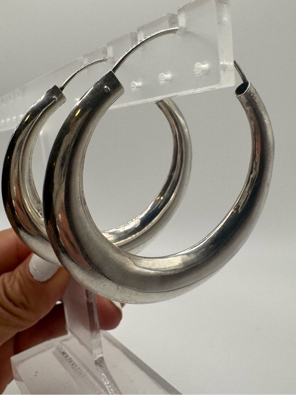 Large Bold Modernist Style Sterling Silver Hoop Earrings